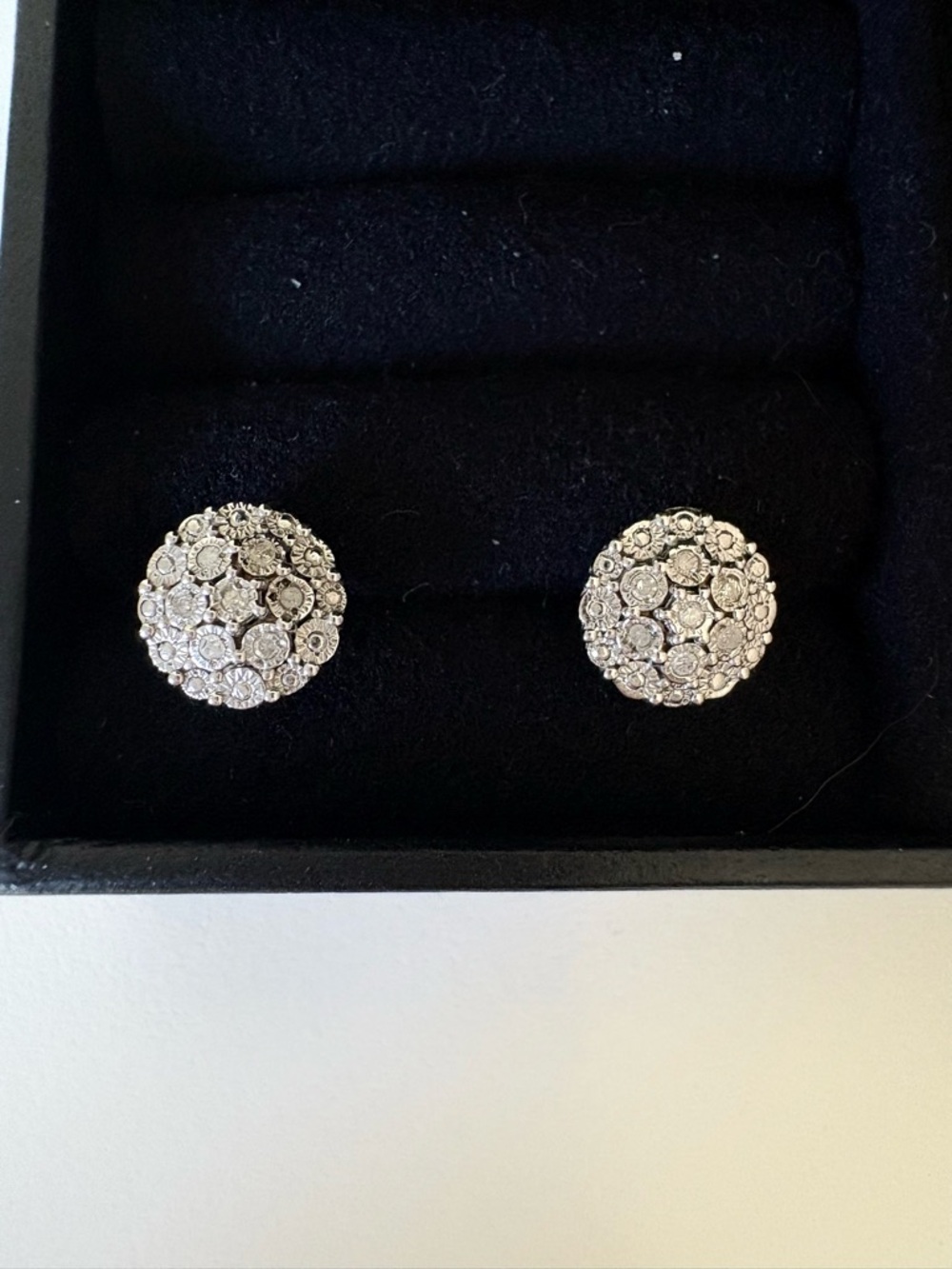 Macy's - Diamond Cluster Button Stub Earrings (1/10 ct.) - 925 Silver